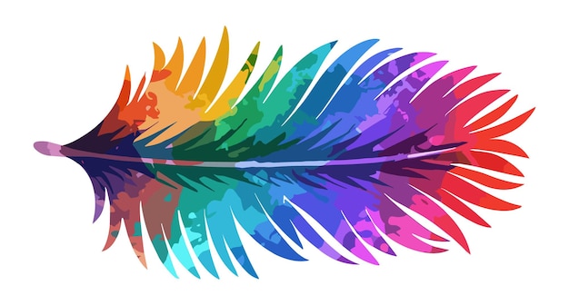 a colorful illustration of a rainbow colored feather with the word love