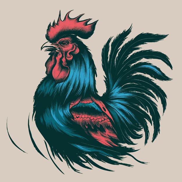 Vector a colorful illustration of a rooster with a red comb and black feathers