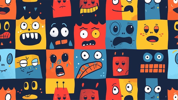 Vector a colorful illustration of a series of faces with one being funny