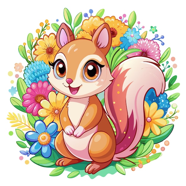 Colorful illustration of Sweet Squirrel with flowers