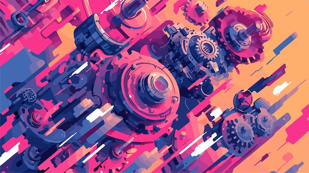 a colorful illustration of a train engine and some other equipment