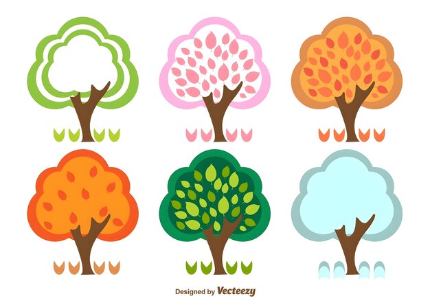 Vector a colorful illustration of trees with different colors and the words  trees