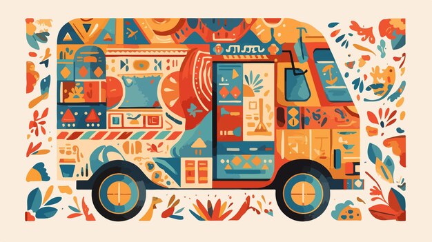 Vector a colorful illustration of a van with a colorful background