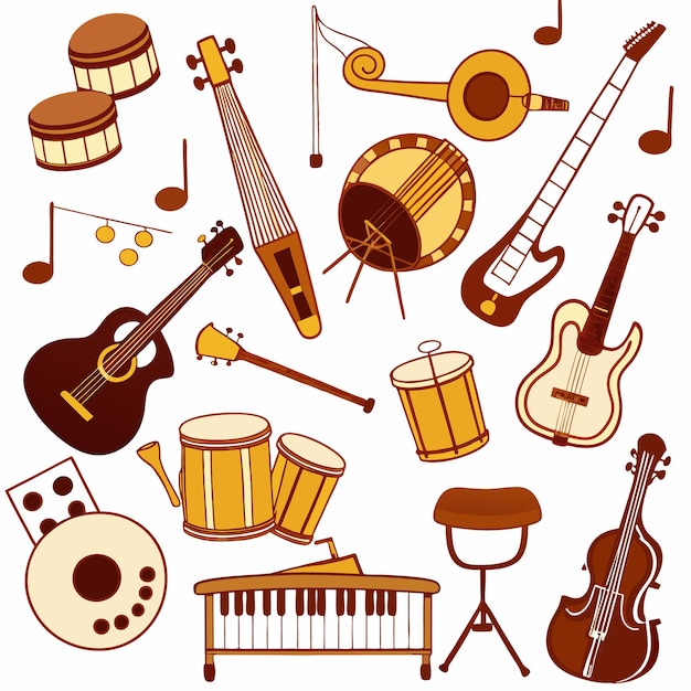 Vector colorful illustration of various musical instruments