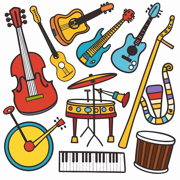 Vector colorful illustration of various musical instruments