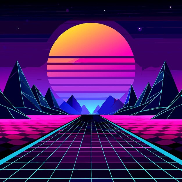 Vector a colorful image of mountains and a sunset