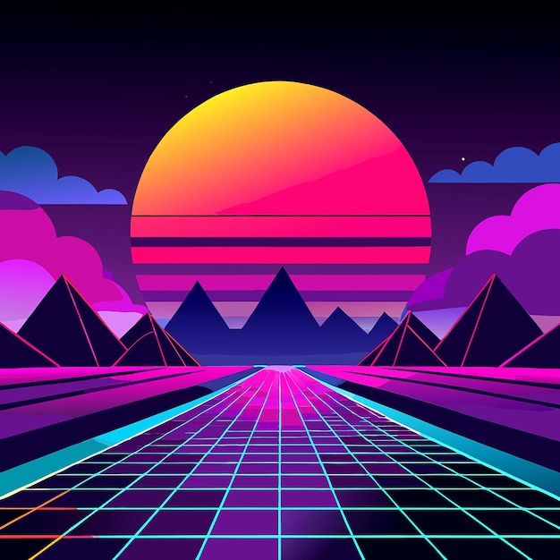 Vector a colorful image of pyramids with a sunset in the background