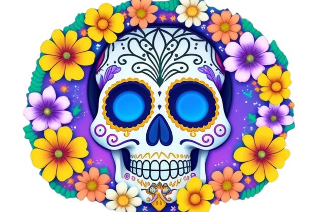 Vector a colorful image of a skull and flowers