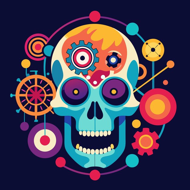 Vector a colorful image of a skull with a colorful background with different colored circles and circles