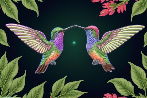 Vector a colorful image of two colorful birds with the colors of the rainbow