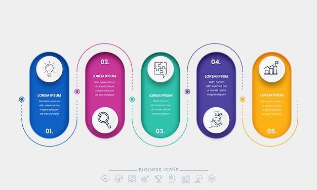 Colorful Infographic Oval Shape Labels With Icons And 5 Options or Steps For Business Concept