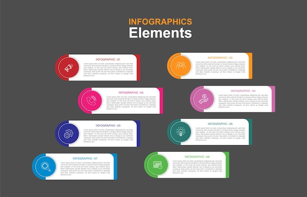 Colorful infographic steps 8 flat design Premium Vector,