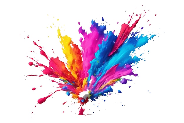 Colorful Ink Splash and Paint Splatter powder festival explosion burst isolated white background