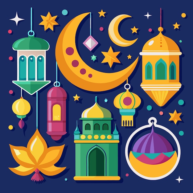 Vector colorful islamic ramadan and eid alfitr illustration