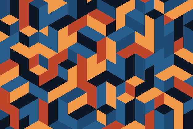 Colorful isometric geometric mosaic blocks pattern background in retro style