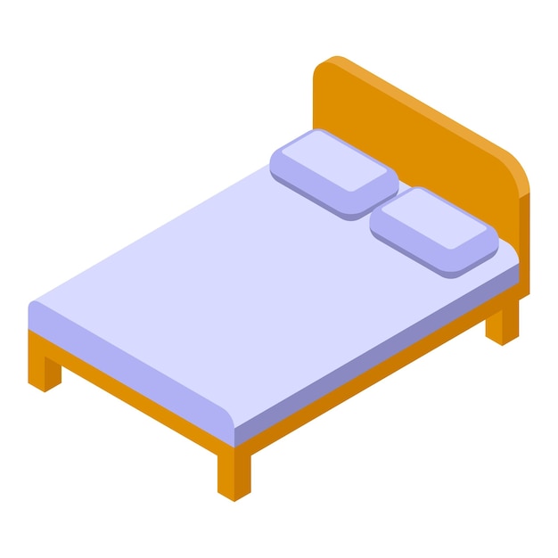 Colorful isometric graphic of a double bed with pillows and a blanket