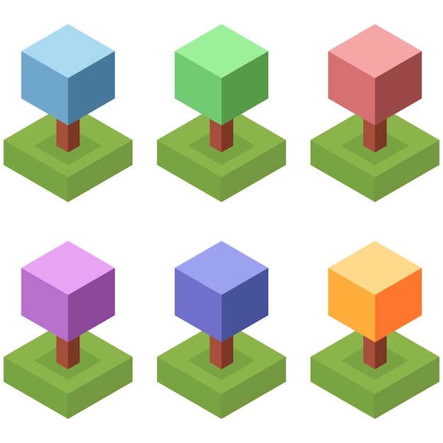 colorful isometric tree element icon game asset