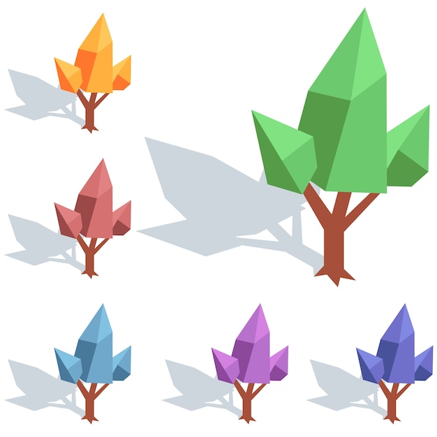 colorful isometric tree element icon game asset