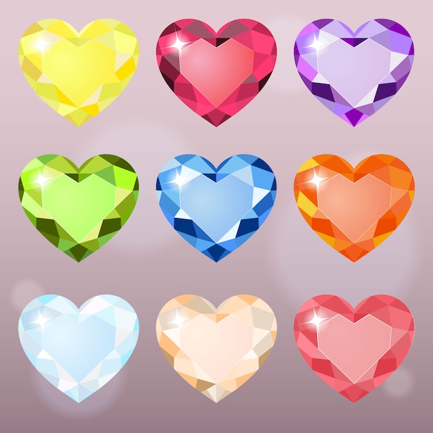 colorful Jewelry shape heart for puzzle and match 3 games