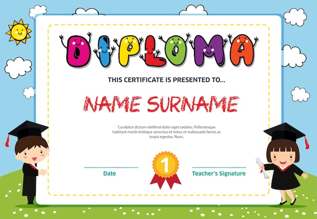 Colorful Kids Diploma certificate background design template