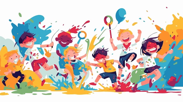 Vector colorful kids playing holi festival fun illustration