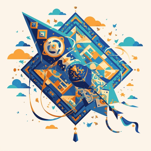 Vector colorful kites with intricate patterns