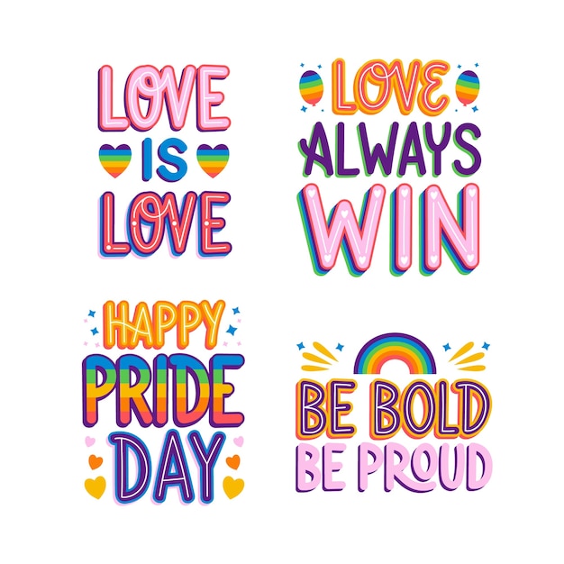 Colorful lgbt lettering sticker set