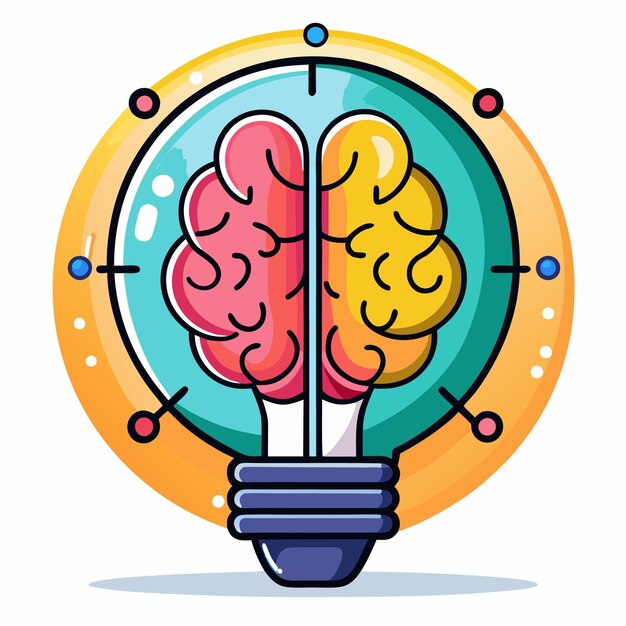 Vector colorful light bulb with a brain inside representing an idea