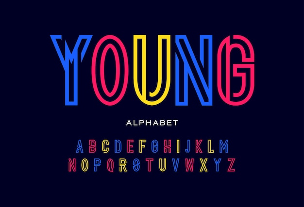 Colorful line alphabet design Trendy neon font