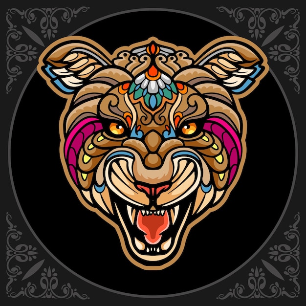 Colorful Lion head mandala arts isolated on black background