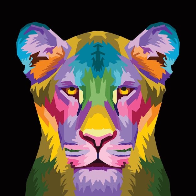 Colorful lion head on pop art style isolated