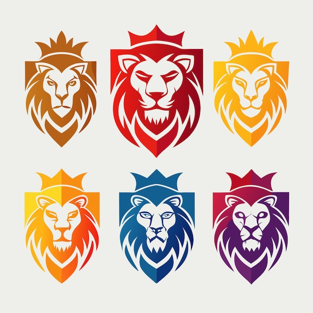 Colorful Lion Head with Crown Logo Design