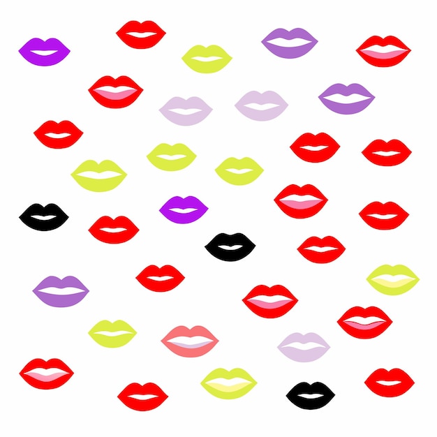 colorful lips on a white background with colorful squares of different colors