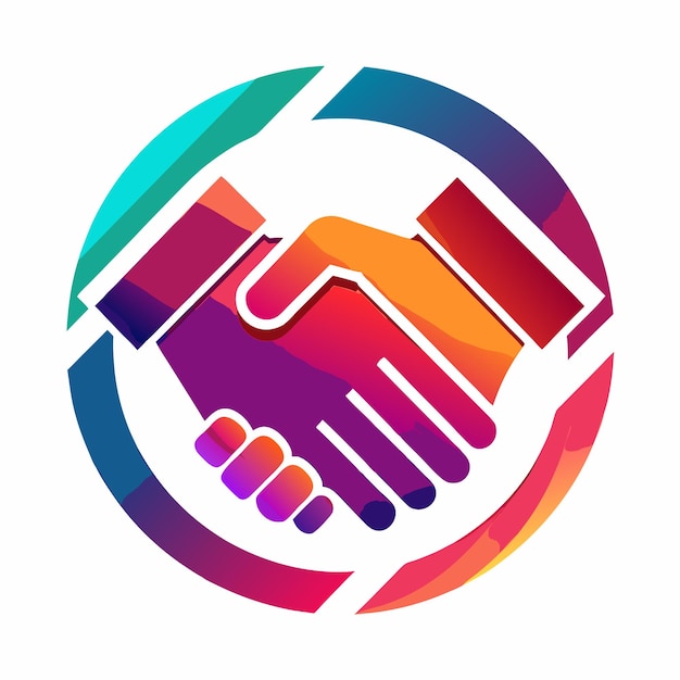 Vector a colorful logo with the handshake in the center