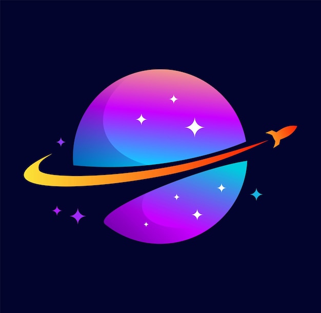 A colorful logo with a rocket in the center.