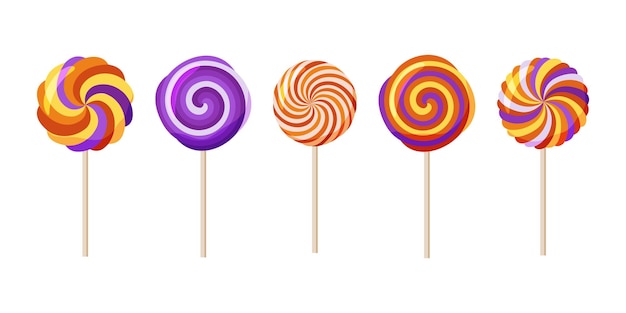 Colorful lollipop isolated on white background A set of caramel candies on a stick Vector illustration