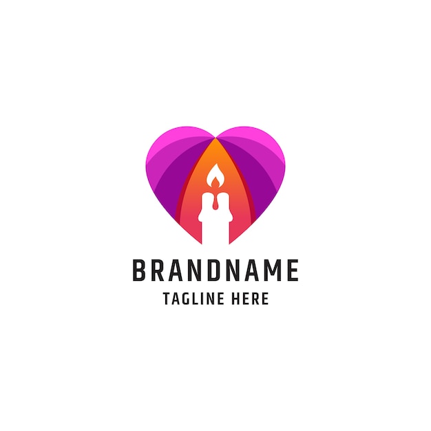 Colorful love candle logo icon design template