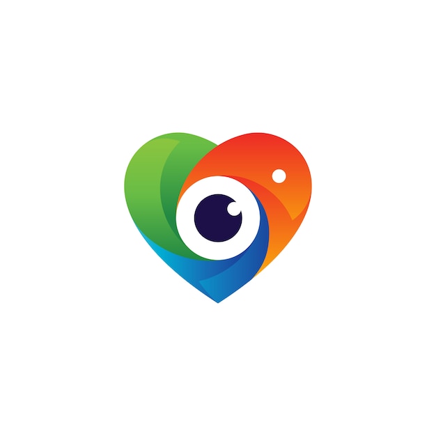 colorful love and lens for photography logo design