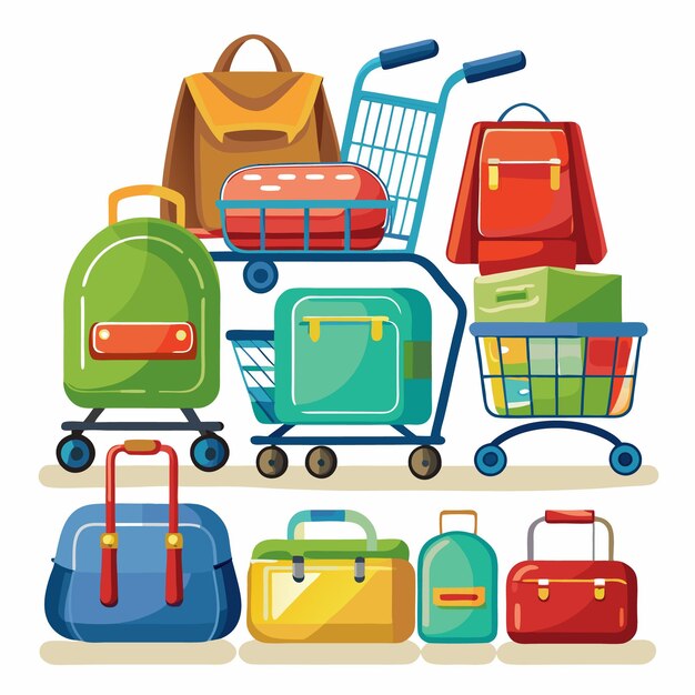 Vector colorful luggage and bags on a white background