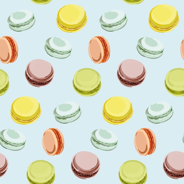 Colorful macarons seamless pattern Vector illustration in flat style