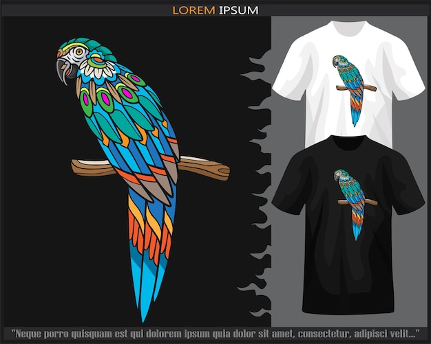 Colorful macaw bird mandala arts isolated on black and white t shirt