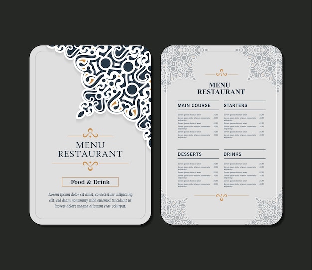 Vector colorful mandala pattern restaurant menu