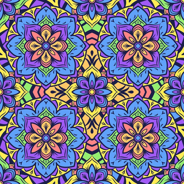 Colorful mandalas as seamless pattern background vector