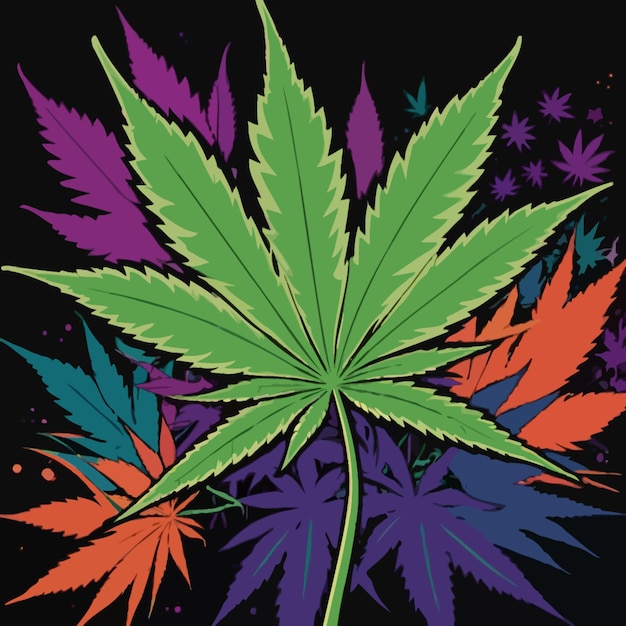 Vector a colorful marijuana weed leaf poster painting illustration wallpaper background vector