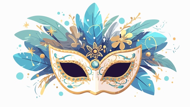 Vector a colorful mask with blue and gold feathers and a blue and gold floral design