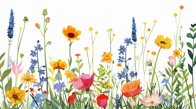 Vector colorful meadow with wild flowers flat vector isolate