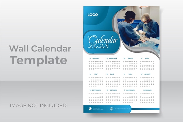 Colorful medical 12 month 2023 wall calendar design template