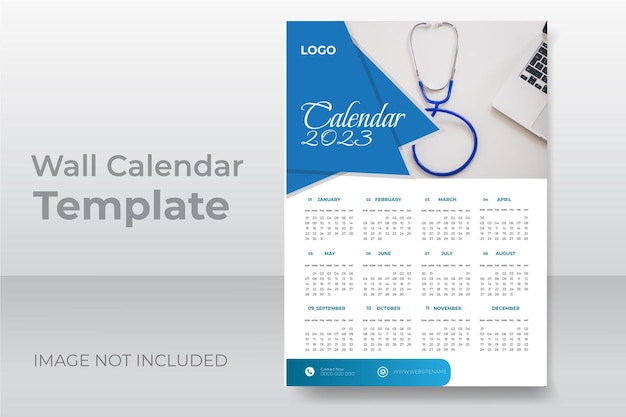 Colorful medical 12 month 2023 wall calendar design template