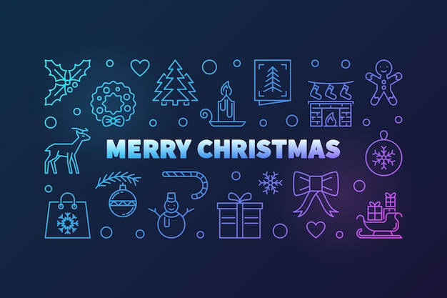 Colorful Merry Christmas horizontal vector illustration or banner