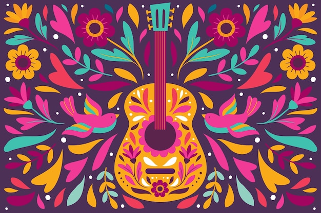 Colorful mexican background with guitar